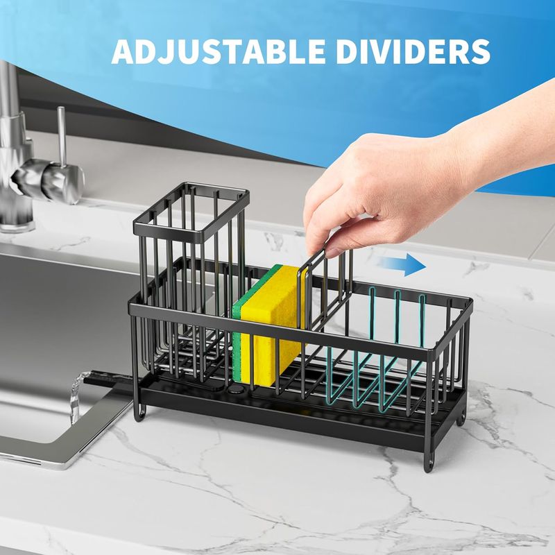 Rotating Sink Organizer - Stainless Steel Sponge Holder With Drip-Free Spout & Brush Storage Space-Saving_voghion.com
