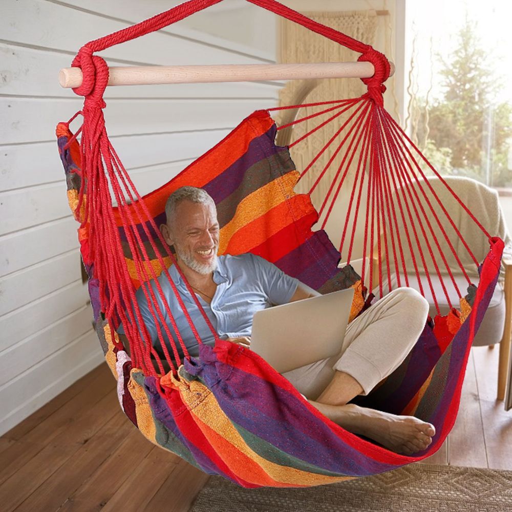 Hammock Hanging Chair Canvas Porch Patio Swing Seat Portable Camping Rope Seat_voghion.com