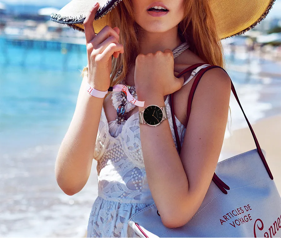 Montres pour femmes, mouvement japonais, chaîne en acier, étanche, légère, de luxe, style minimaliste, ceinture en maille d'acier, montre fine_voghion.com