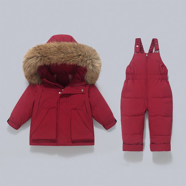 Conjunto de roupa de inverno para bebê - Macacão removível e jaqueta acolchoada com capuz, com 85% de penugem de pato branca (80-110 cm)_voghion.com