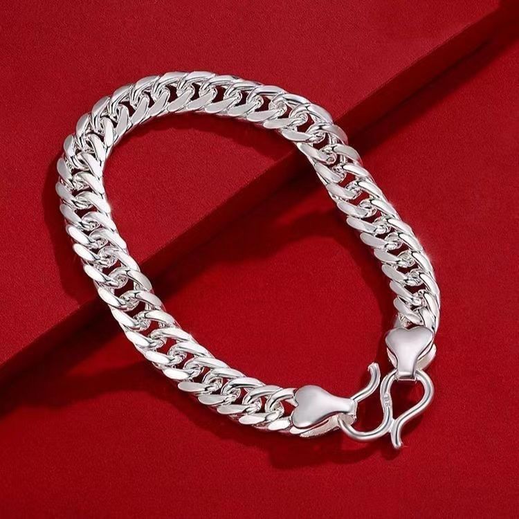 Bracciale 999 per uomo, catena a forma di fiocco di neve fatta a mano, stile semplice e spesso, personalità audace e alla moda_voghion.com