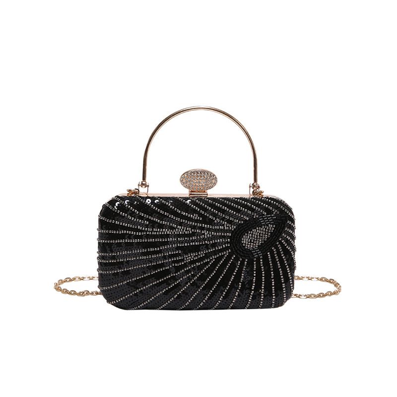 Nuova borsa a mano con clip in metallo super flash con ricami di perline, borsa da sera con catena alla moda_voghion.com