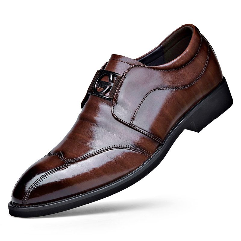 Męski codzienny zestaw biznesowy haftowane spiczaste skórzane buty_voghion.com