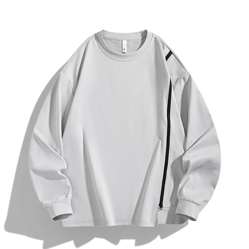 Felpa unisex oversize con zip e spacchi – Pullover pesante con scollo rotondo (nero/grigio/stucco, S-3XL)_voghion.com