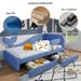Kinder-Spleißbett, Polsterbett, Tagesbett, Walförmiges Design, Schlafsofa , 2 Schubladen Auf Rollen, PU+MDF+Sperrholz, Blau, 90x200cm_voghion.com