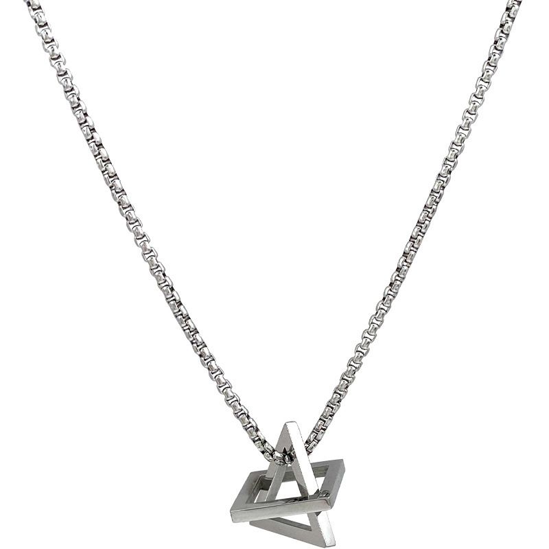 Collana con triangolo quadrato geometrico per coppie, ciondolo alla moda in acciaio al titanio per studenti, abbigliamento semplice e personalizzato_voghion.com