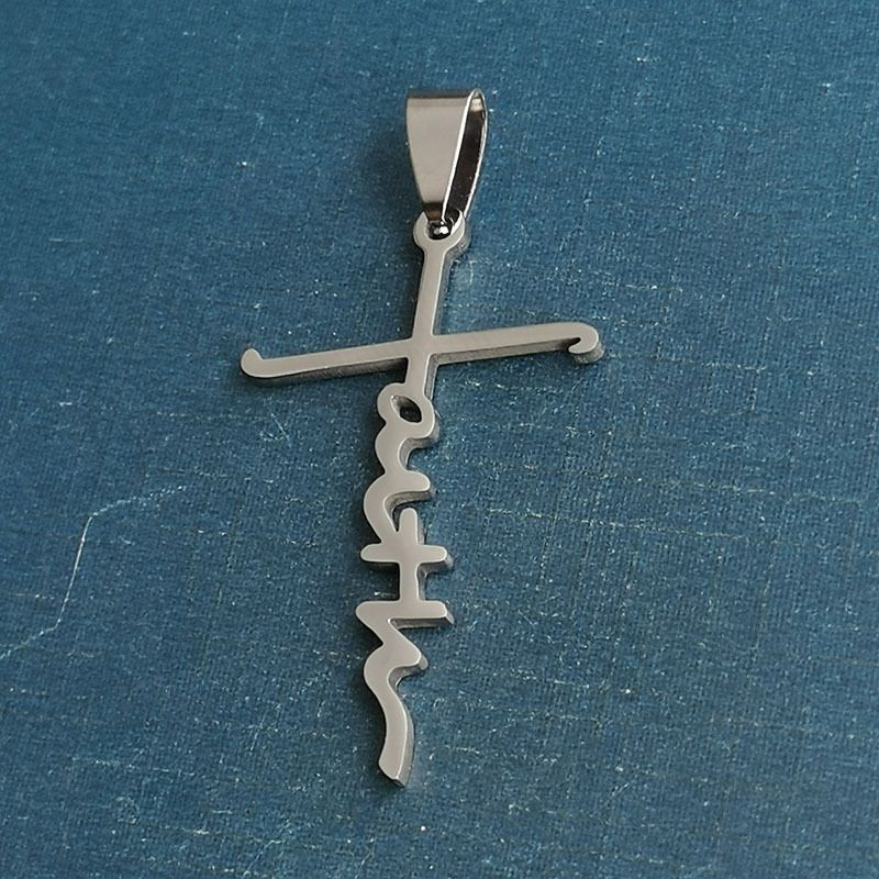 Herren Titan Stahl Trendy Halskette Kreuz Buchstabe Hip Hop Anhänger Langes Hängendes Accessoire Schlüsselanhänger_voghion.com