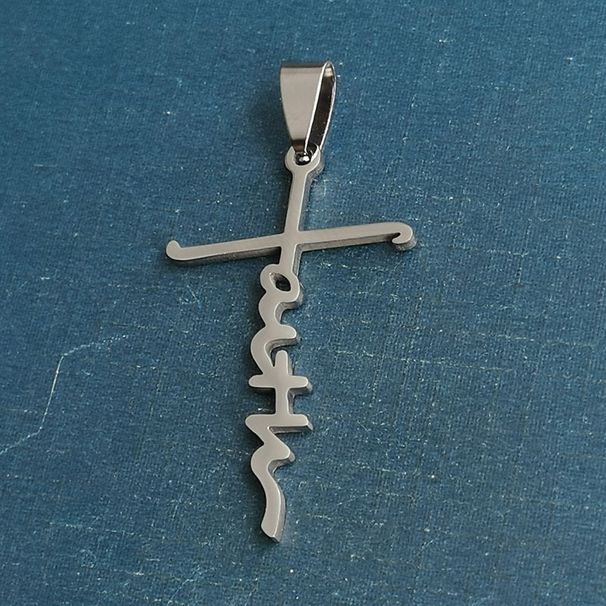 Herren Titan Stahl Trendy Halskette Kreuz Buchstabe Hip Hop Anhänger Langes Hängendes Accessoire Schlüsselanhänger_voghion.com