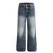 Pantalones vaqueros desgastados para hombre – Pantalones rectos de estilo urbano con efecto de pintura en aerosol (S-XXL, Azul)_voghion.com