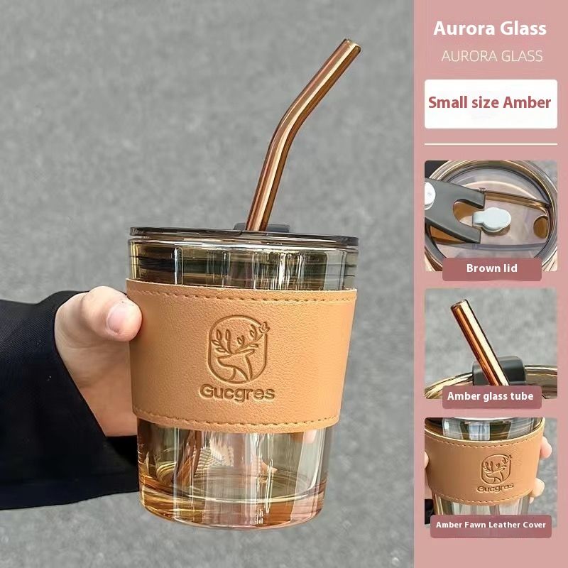 Deer Glass Ins High-Value Light Luxury Straw Portable Student Female Couple Large Capacity Coffee Cup_voghion.com