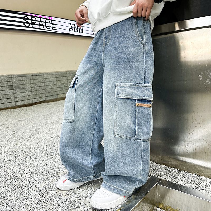 Jesenske kavbojke, nove trendovske in lepe otroške eksplozivne ulične hlače za vsak dan, fantovske, spomladanska oblačila za leto 2024_voghion.com