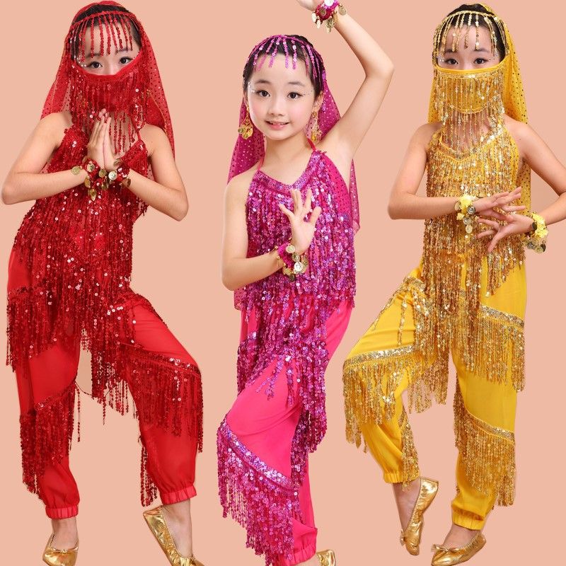 Indian Performance for Xinjiang Dress, Girls' Belly Dance, Children's Ethnic Tassel Dance Dress_voghion.com