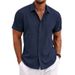 Men's T-shirt Loose Sweatshirt Solid Color Cotton Linen Beach Large Men's Short Sleeved Shirt_voghion.com