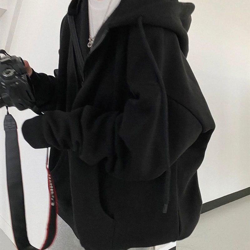 Women's Loose Long Sleeve Zipper Pocket Hooded Sweatshirt_voghion.com