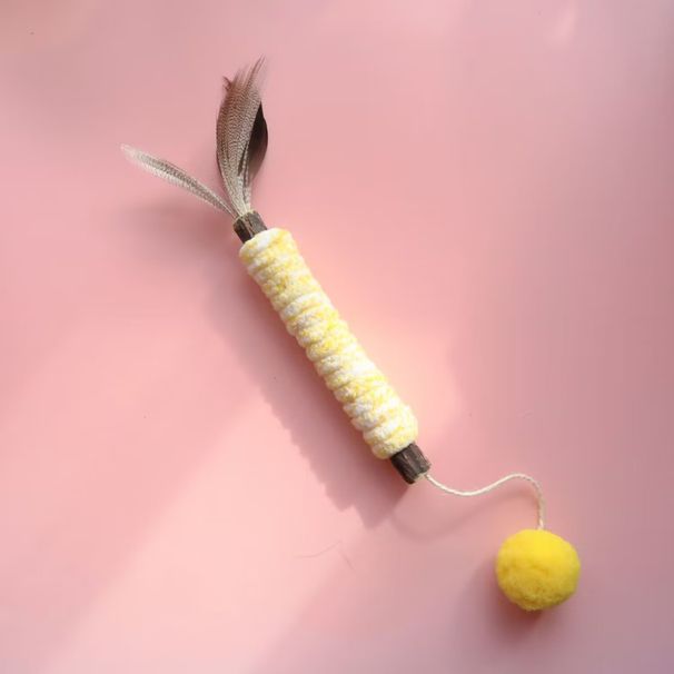 New Wooden Tianpo Teething Wool Wrapped Pom Teaser Stick, Feather Durable Chew Cat Self-Entertainment Gadget_voghion.com