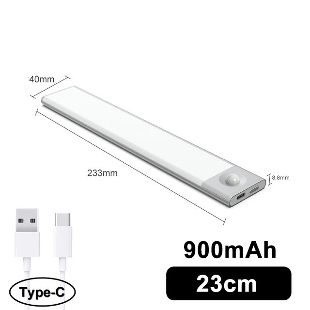 Puiduteraga üliõhuke LED-liikumisandur kapi all, C-tüüpi USB-laadimisega öölamp köögikapi või garderoobi koridori jaoks_voghion.com