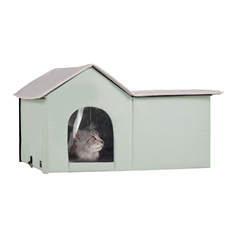 VEVOR Heated Cat House Foldable Kitty Shelter With Heated Pad Green Large_voghion.com