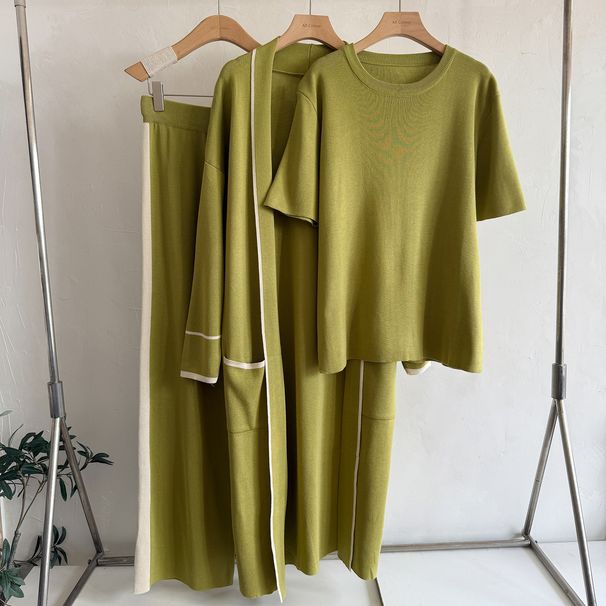 Elegantes Color-Block-Strick-Hosenanzug-Set für Damen – Bequeme und stylische Langarm-Tunika mit passender Hose – Vielseitige Büro- und Freizeitkleidung_voghion.com