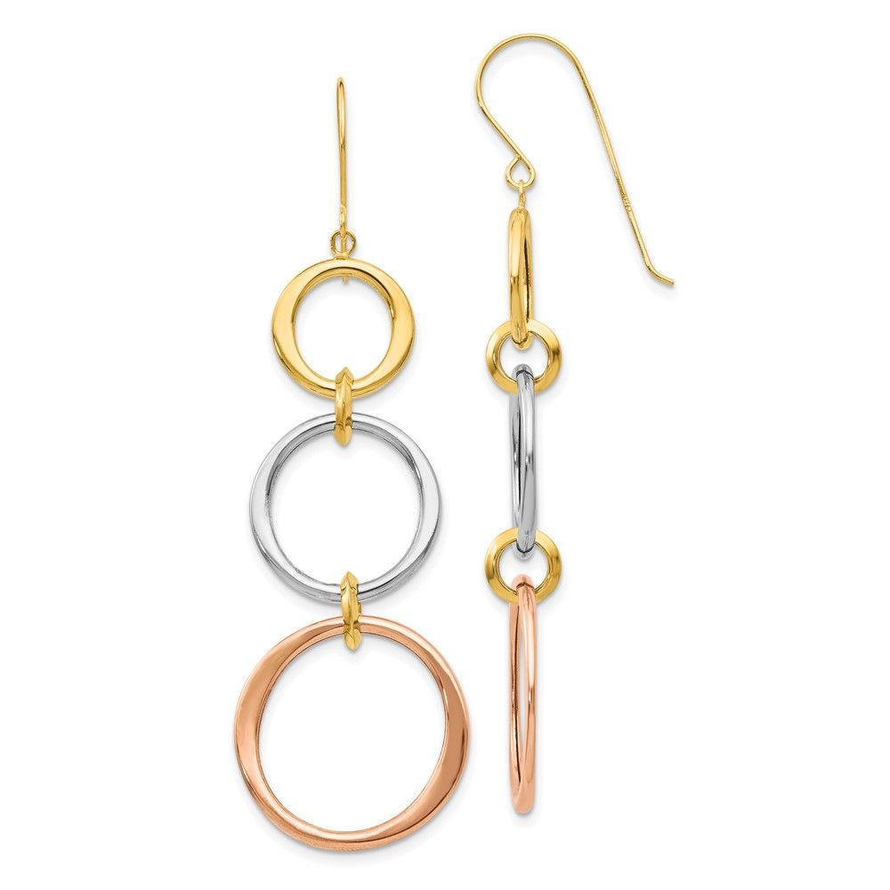 14k Tri-color Triple Circle Dangle Earrings_voghion.com