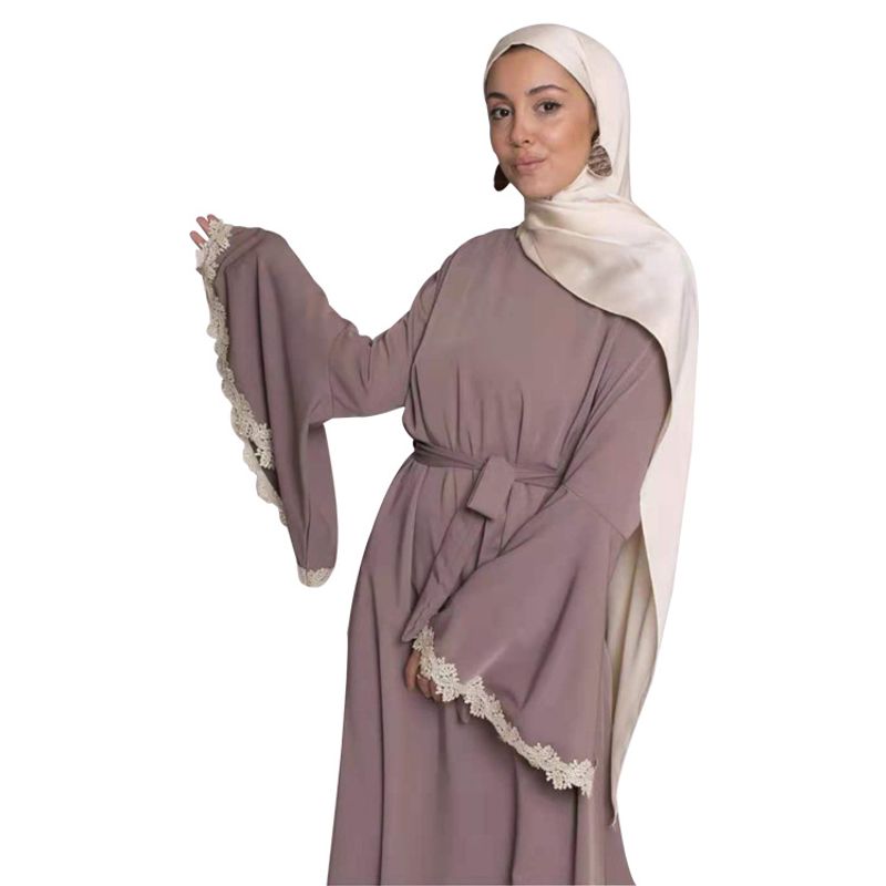 Women's Clothing Fashion Splicing Lace Dress Bell Sleeves Temperament Loose Long Skirt_voghion.com
