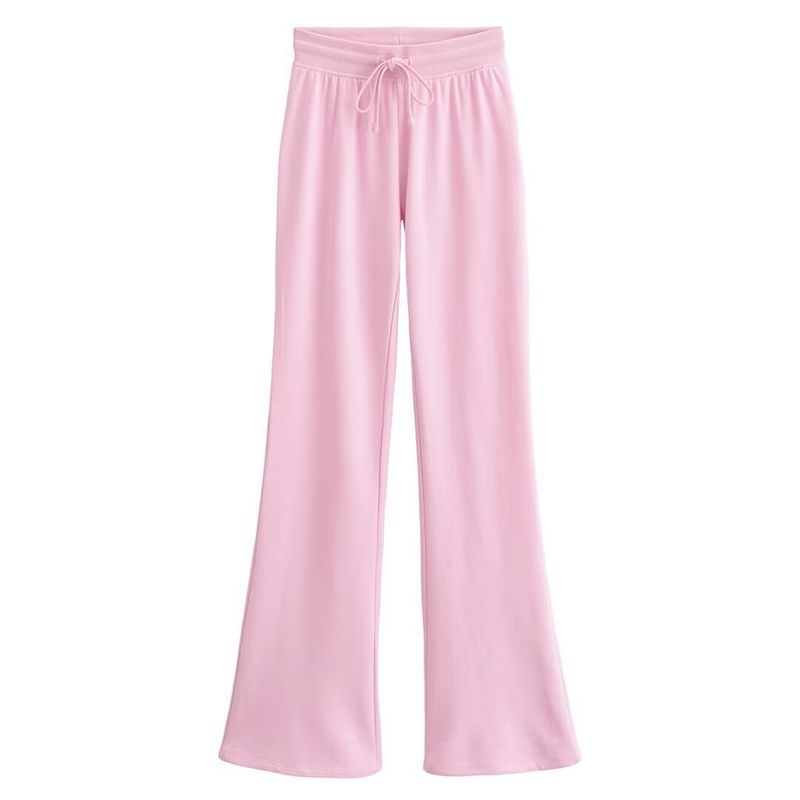 Damenbekleidung Reißverschluss Pullover Krawatte Elastische Taille Ausgestellte Freizeithose_voghion.com
