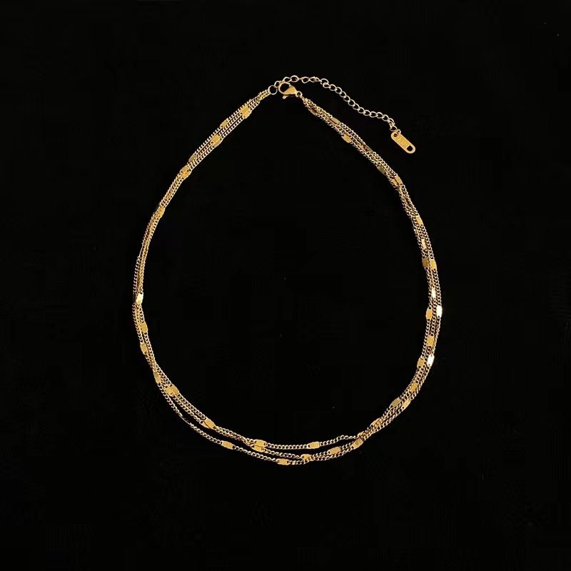 Light Luxury Niche Steel Gold-plated Three-layer Necklace_voghion.com