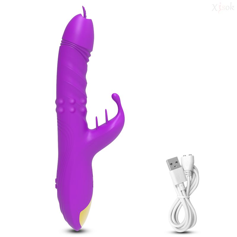 Vibrador Rabbit Thrusting para mulheres G-Spot Mamilo Clitóris Estimulador Telescópico Rotativo Dildo Vib_voghion.com