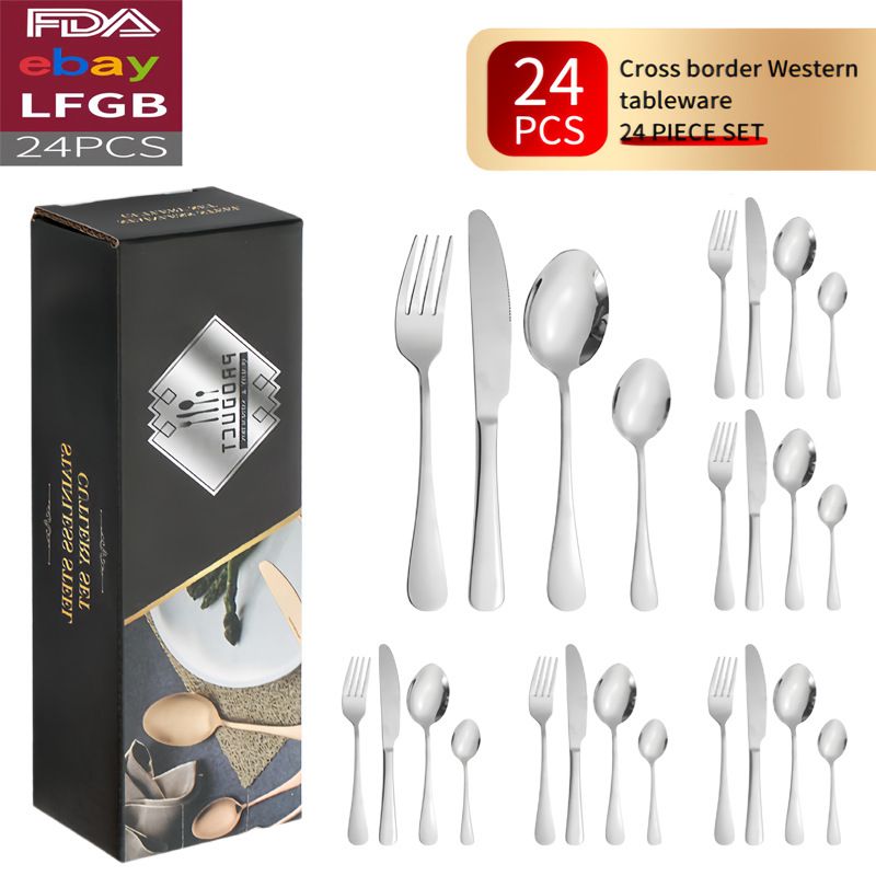 Set di posate in acciaio inossidabile 410 – Set di posate lucidate a specchio da 24 pezzi (6 coltelli, 6 forchette, 6 cucchiai, 6 cucchiaini)_voghion.com