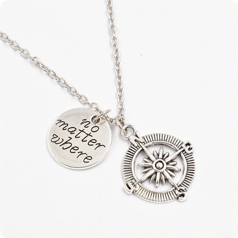 Jewelry No Matter Where Ship Anchor Compass Keychain Letter Couple Pendant Necklace_voghion.com