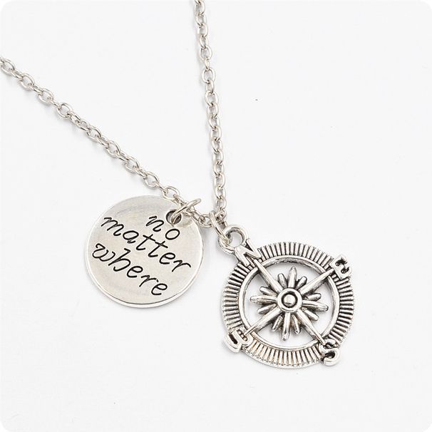 Jewelry No Matter Where Ship Anchor Compass Keychain Letter Couple Pendant Necklace_voghion.com