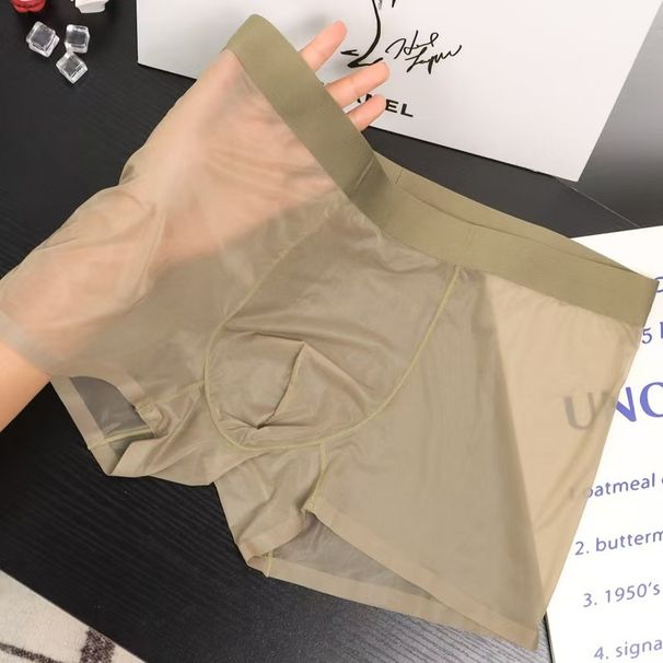Intimo maschile di alta qualità, 20D, sottile, trasparente, senza cuciture, boxer da uomo trasparenti e sexy, in un unico pezzo, in seta ghiacciata._voghion.com