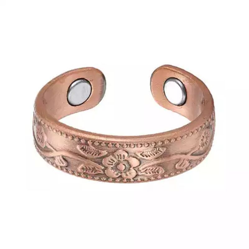 Anello di coppia con doppio magnete in rame rosso, di lusso e alla moda, con fiore di prugna, gioielli_voghion.com