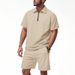 Herren Schweres, lockeres, lässiges, einfaches Poloshirt mit Schachbrettmuster und Reißverschluss, kurzärmelig, Shorts-Set_voghion.com
