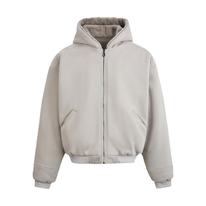 Winterjacke mit dickem Fleecefutter und Kapuze und Reißverschluss für Damen und Herren – kuscheliges Kaninchenfellimitat, winddicht, Oversize-Passform (Dunkelgrau, Mittelgrau)​_voghion.com