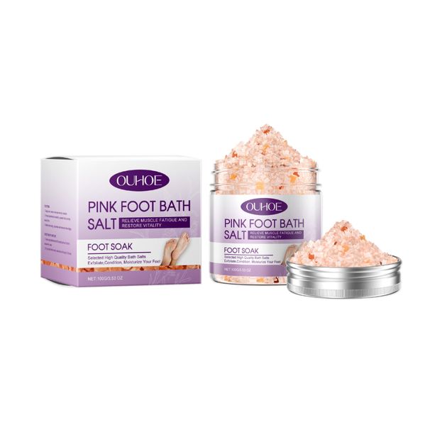 Pink hydrotherapy foot bath salt for gentle daily nourishment, exfoliation, toenail repair, and body foot bath salt_voghion.com