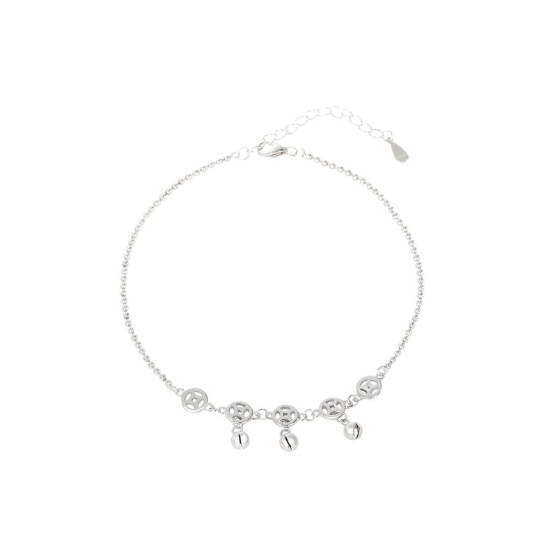 Cavigliera con campanellino in argento puro e rame per donna, stile vintage, celebrità di Internet, vacanza informale, che attrae ricchezza_voghion.com