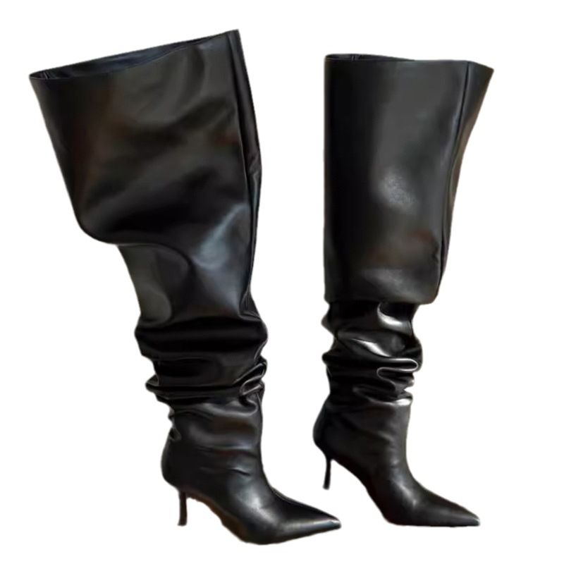 Oversized laarzen met hoge hakken Europese en Amerikaanse hete meisjesmode puntige neus stiletto over de knie brede stapel_voghion.com