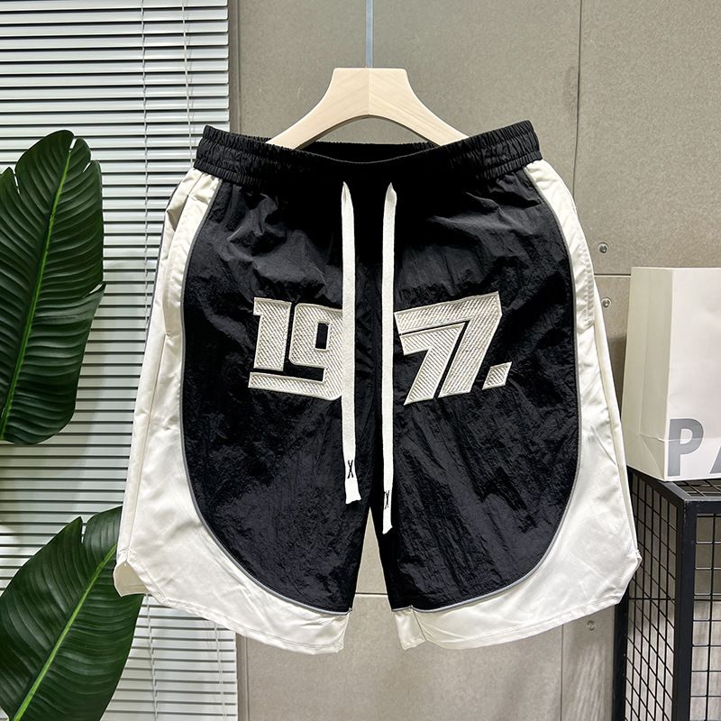 Pantaloni scurți de vară pentru bărbați, pantaloni casual versatile, brodați, îmbrăcăminte de lucru simplă, pantaloni scurți de plajă pentru bărbați_voghion.com