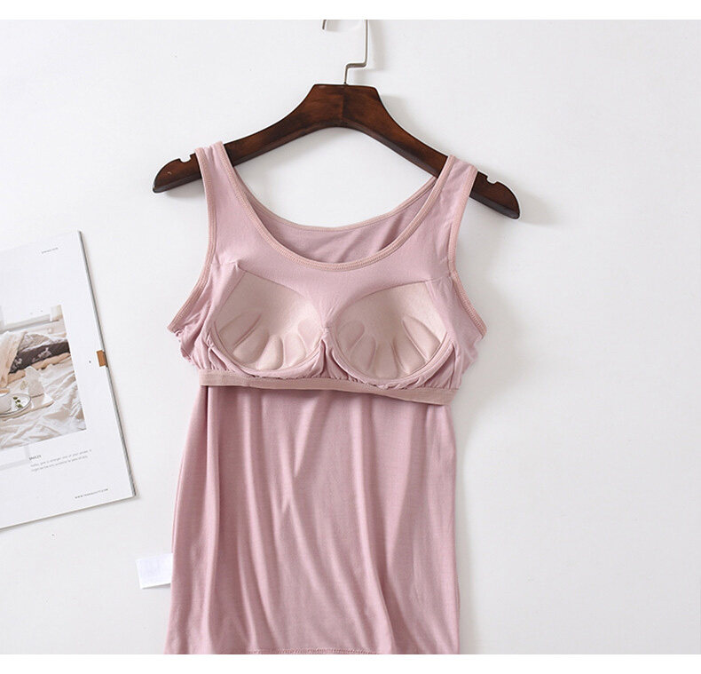 SUPERFLOWER Women's Tank-Top Modal Material Built-in Bra Padded Stretchable Breathable Fiess Camisole Tops Solid Push Up_voghion.com