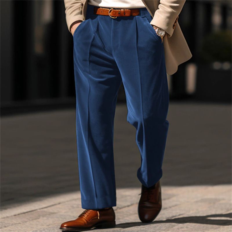 Men's Clothing Men's Formal Velvet Front Pocket Straight Solid Color Comfortable Business Daily Vacation Trousers_voghion.com