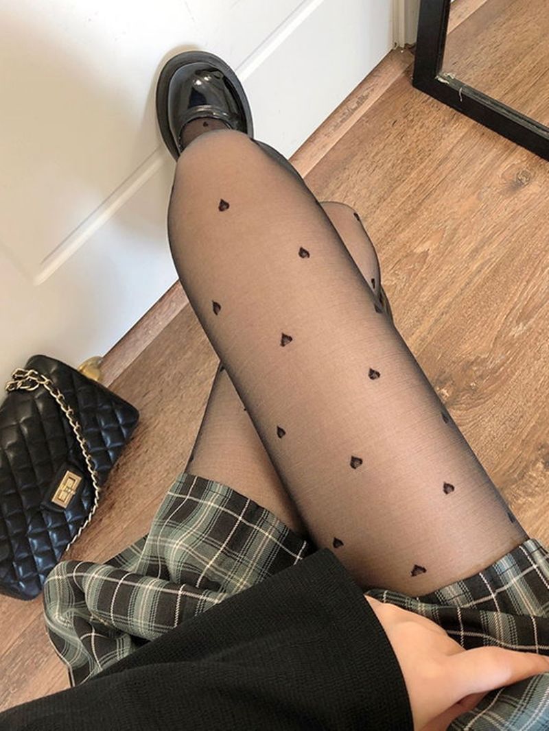 Seksi Siyah Kadın Kalp Polka Dot Lolita Külotlu Sıkı Yüksek Çorap Kadın Iyi Elastik Çorap Erotik Iç Çamaşırı_voghion.com