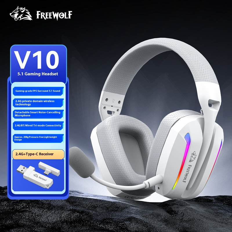 V10 Three-mode Game Headset-5.1 Surround Sound Noise Reduction Microphone For PS5/PC/Switch-lightweight 208g Design_voghion.com