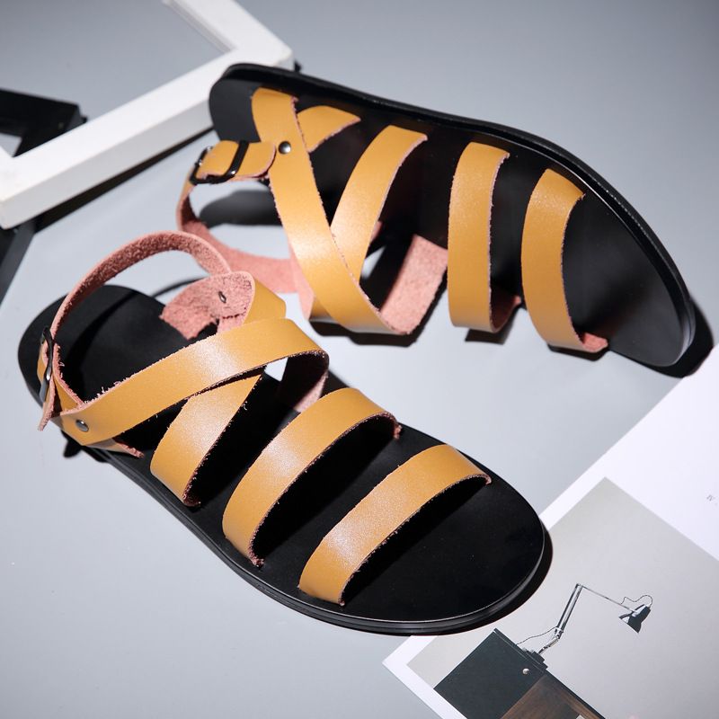 Sandales d'été décontractées et respirantes en cuir pour hommes, nouvelle version coréenne 2025, chaussures tendance en cuir de vache_voghion.com