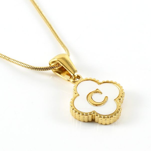 Collana con lettera a quadrifoglio europea e americana da donna in acciaio al titanio con serpente, catena a forma di osso, ciondolo a forma di conchiglia, gioielli all'ingrosso da donna_voghion.com