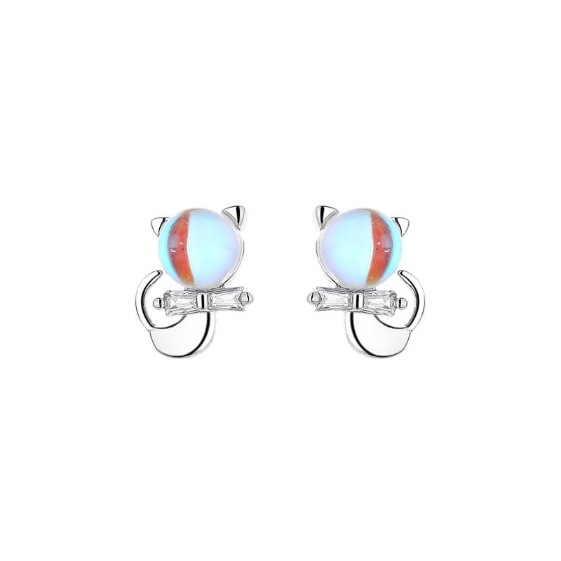 Sterling Sier VENUS Fashion Zircon Colorful Gradient Moonstone Cat Stud Earrings Ladies All-match Jewelry_voghion.com