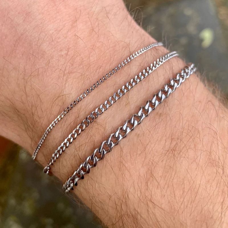 Hip Hop Stacked Stainless Steel Flat Chain Bracelet Men and Women's Personality Rust-free Cuban Chain Bracelet_voghion.com