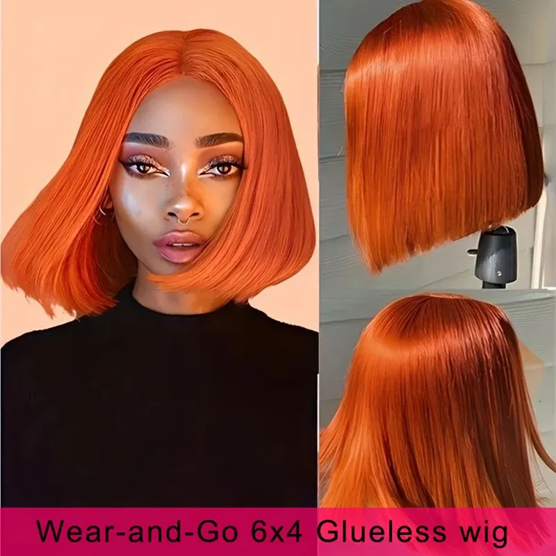 Bob Ginger Lace Front Wig Human Hair Color #350 Pre Plucked Glueless 6x4_voghion.com