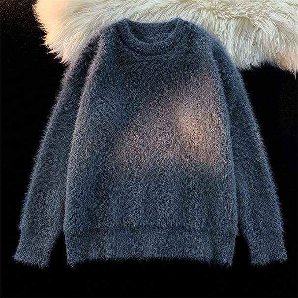 Japanischer Nerzplüsch-Pullover mit Rundhalsausschnitt für Jungen, Winter, lockerer und vielseitiger, einfarbiger Strickpullover, trendiges Retro-Oberteil_voghion.com