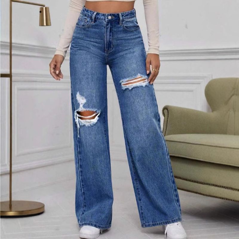 Women's Clothing Versatile Fashion Simple Ripped Ladies Wide Leg Pants_voghion.com