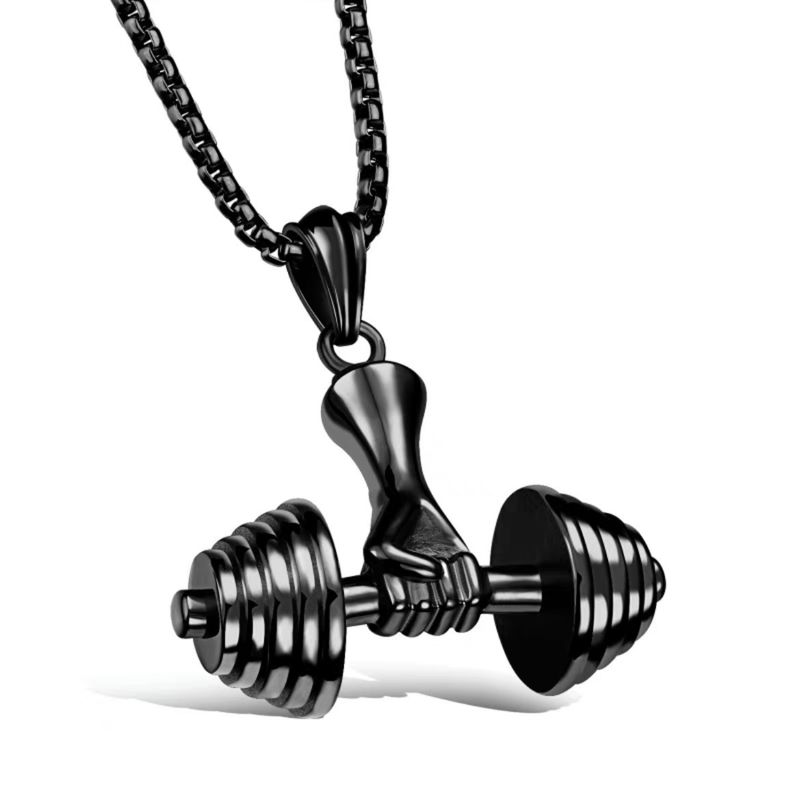 jewelry dumbbell barbell pendant fitness men's necklace_voghion.com